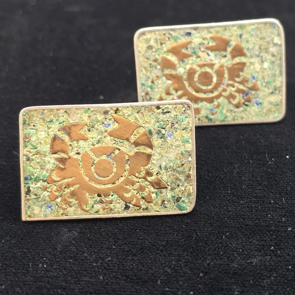 Handmade Mexican Cufflinks Crab Sterling Mixed Metals Stone Inlay July Horoscope